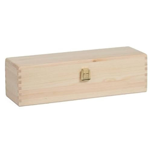 Cassetta in Legno di Pino per Vino, 34,4x9,2x9,2 cm, Porta Bottiglia Singola con Chiusura ferma bottiglia inclusa