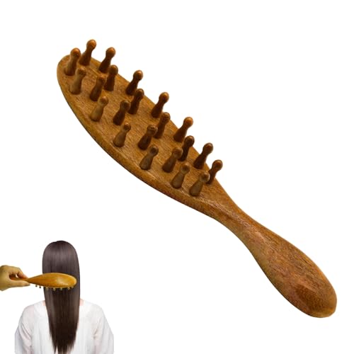 Peine de masaje de sándalo Dragon & Phoenix con mango largo de 22 clavos, acabado fino, de madera, tamaño moderado, cómodo de sostener, ideal para el cuidado del cabello