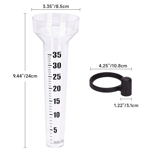 KINGLAKE 2 Stück Regenmesser Frostsicher für Garten, Regenwassermesser Wassermesser Kunststoff, Anzeige 35 mm/m², Regen Messer mit Halter, Transparent -(Kartonverpackung)