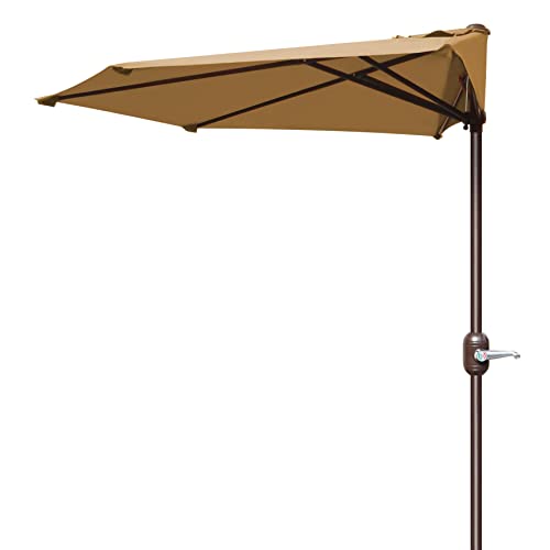 Strong Camel 9Ft Half Market Umbrella Round Patio Half Umbrella W/Crank (Tan) #TOP17