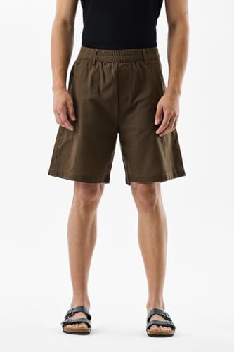 Image of SNITCH Men Casual Shorts | Regular Fit Mid Rise Solid Pattern | 100% Cotton Smooth Texture with Drawstring Closure & Elastic Waistband for Summer & Club Wear