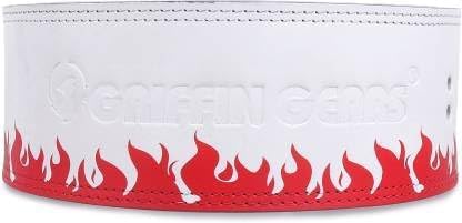 Image of 13MM UV Print Designer Lever Gym Belt | Custom Powerlifting Belt | 100% Full Grain Genuine Leather | IPF Standard | Red Fire Belt with White Buckle | Size Small