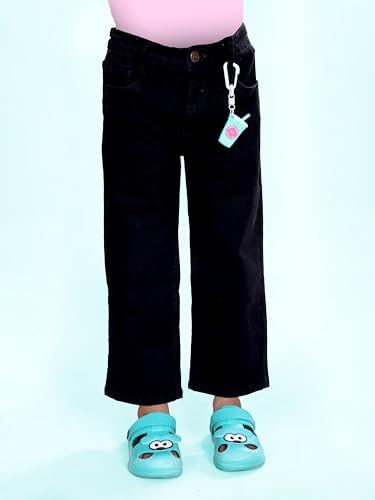Image of KiddoPanti Girls Solid Waist Elasticated Straight Fit Jeans