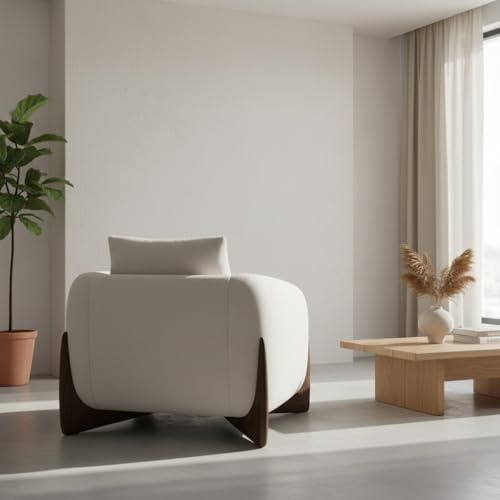 Image of Lakdi The Furniture Modern Cozy Sherpa Lounge Chair with Boucle Upholstery, Curved Wood Base & Oversized Club Seating for Living Room & Bedroom | 5 Years Warranty | Free Assembly - 15185252