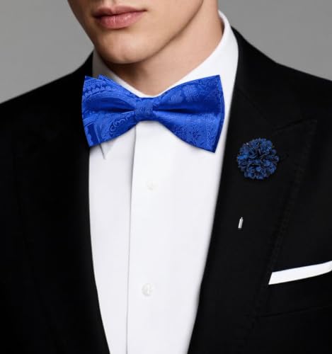 Image of Dubulle Mens Paisley Striped Bowtie Set Pre-tied Bowtie for Men and Pocket Square Set Wedding Business