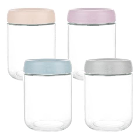 BCnmviku 16 oz Mason Jars Overnight Oats Containers with Lids, 4 PACK Glass jars with Airtight Lids, Wide mouth Mason Salad Spice jars, Glass Food Storage Containers for Snacks Yogurt Spice Sugar Cover