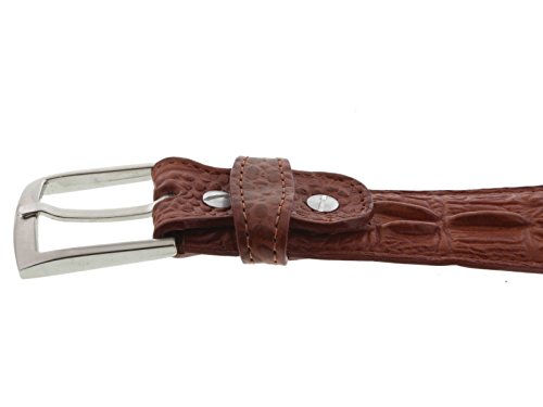 El Presidente Mens Cognac Cowboy Belt Crocodile Tail Print Leather Belt Silver Buckle3