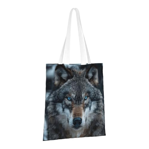 Blue Eyes Wolf Print Polyester Canvas Tote Bag, Worthy Shopping Bag, Ideal For Present And Daily Errands2