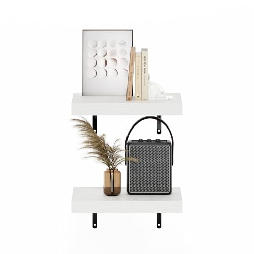 Image of Furinno Tanna Floating Shelves for Wall Set of 2, 15-Inch Wall Shelf, Triple Thick Floating Mounted Shelf, for Bathroom, Home Office, Living Room, White Texture