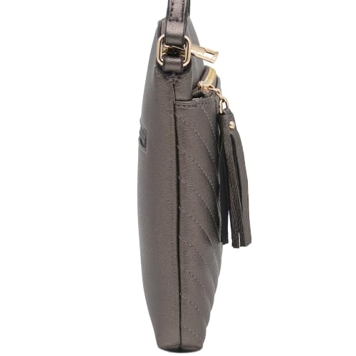 Image of FashionPuzzle Chevron Quilted Medium Crossbody Bag with Tassel Accent