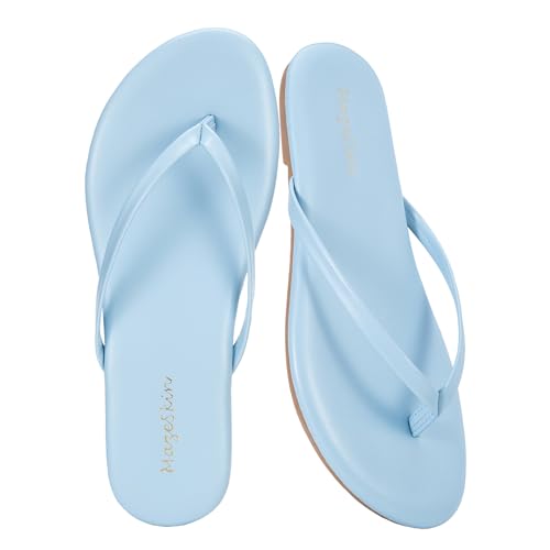 Image of mazeskin Women's Memory Foam Comfortable Flat Thong Sandals Dressy Summer Beach Leather Slide Flip Flops