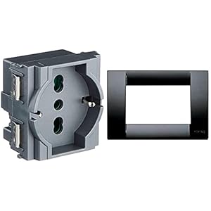 VIMAR 0R16211 Idea Presa Da Incasso, Con Protezione Bambini Sicuri Sicury 2P+T 16 A 250 V &, 16743.16 Idea Placca Classica 3 Moduli In Tecnopolimero, Nero