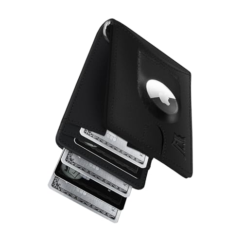 Kings Loot Trackable Airtag Wallet for Men | RFID Blocking Leather Design with Airtag Holder, Money Clip & Pull Tab | Minimalist Air Tag Wallets