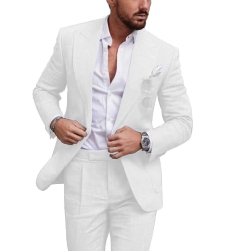 Men's 2 Piece Linen Suit Slim Fit Wedding Tuxedo Summer Beach Suit Prom Party Blazer Pants