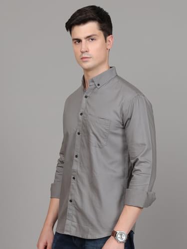 Image of Majestic Man Classic Slim Fit Solid Cotton Casual Shirt with Button-Down Collar