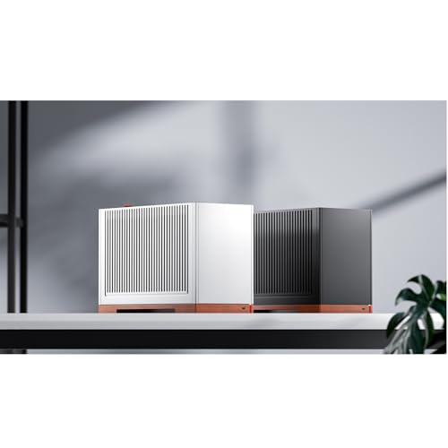 Image of JONSBO T9 Silver Mini ITX PC Case,SFF Tool-Free Mesh Desktop Case,A4 Compartment Structure,Walnut Solid Wood Base,3 Levels Adjustable for MB,4mm AL,SP SFX100mm /GPU202mm-310mm, with PCI-E 5.0 Cable