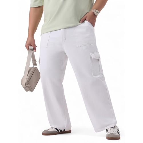 Image of Urbano Plus Men Mid Rise Loose Baggy Fit Cargo Jeans with 6 Pockets Non-Stretchable