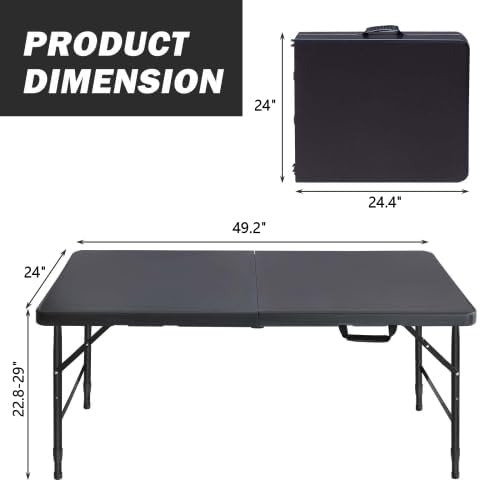 Table Pliante Extérieure 4 Pieds, Table De Camping Pliable Réglable, Table De Jardin Portable Avec Poignée, Résistante Aux Intempéries, Idéale Pour Camping, Pique-Nique, Jardin, Intérieur Et Extérieur