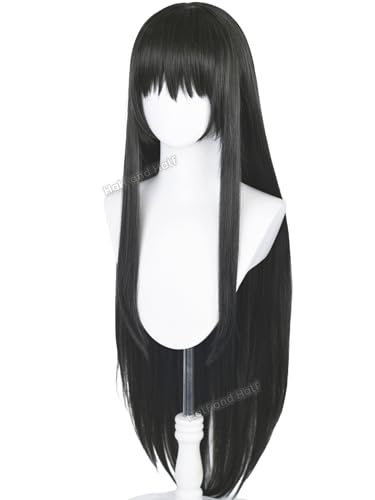 Image of Homura Akemi Cosplay Wig 35.4'' Long Straight Black Gray Anime Wigs | Magic-Girls Black Wigs with Bangs for Costume Halloween Party Daily