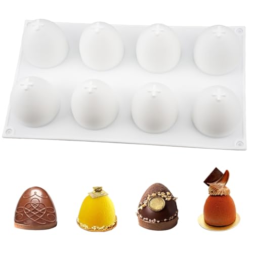 Molde Chocolate Huevo 8 Cavidades, Antiadherente Esferas Silicona Moldes Reposteria,3D Molde Silicona Mousse Melocotón,para Repostería, Chocolates, Gelatinas, Budines(Blanco 29×17×6.2cm/Cavidade)