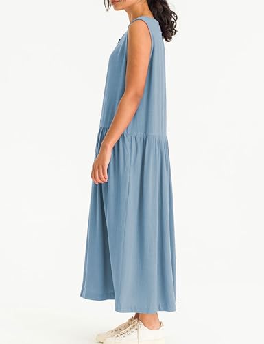 Image of Bozanly Summer Sleeveless Maxi Dress for Women Button Down Midi Dresses with Pockets Solid Color Loose Flowy Beach Dress 2025