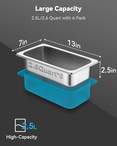 Image of ZeroPone 6 Pack Hotel Pans 1 /3 Size 2.5 inch Deep Steam Table Pan | 22 Gauge Anti Jam Commercial Food Pans for Hotel, Party, Buffet, Catering Supplies