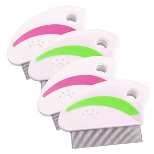 POPETPOP 4Pcs Stainless Steel Pet Removal Comb Efficient Cat and Dog Dust Red and Green Colors Handy for and Removal for Grooming Pets