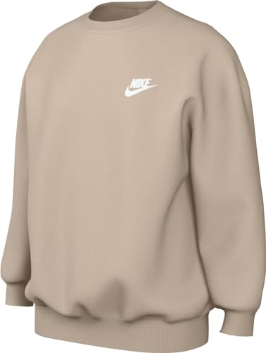Nike Sportswear Club Fleece Big Kids' (Girls') Oversized Sweatshirt (FD2923-126, Sanddrift/White)