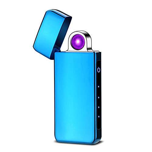Lighters USB Arc Lighter Rechargeable Windproof Flameless Plasma Electric Lighter Portable Fingerprint Rotate Goood for Candle Cigarette Paper (Blue)