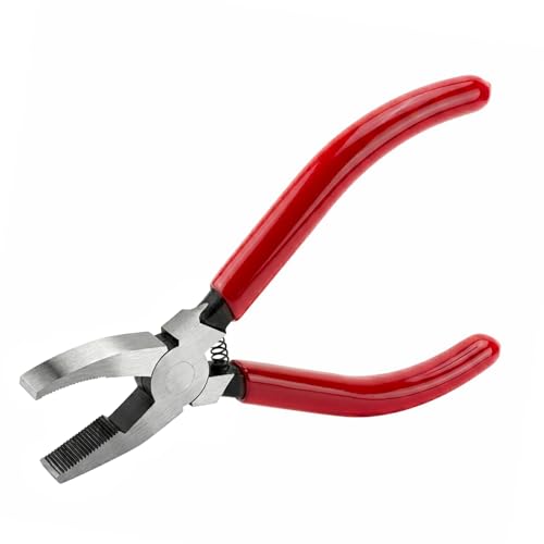 Professional Glass Breaking Pliers 6-Inch Stained Glass Trimming Pliers Serrated Jaws Red PVC Handle for Stain Glass Tiles Mosaic Mirrors