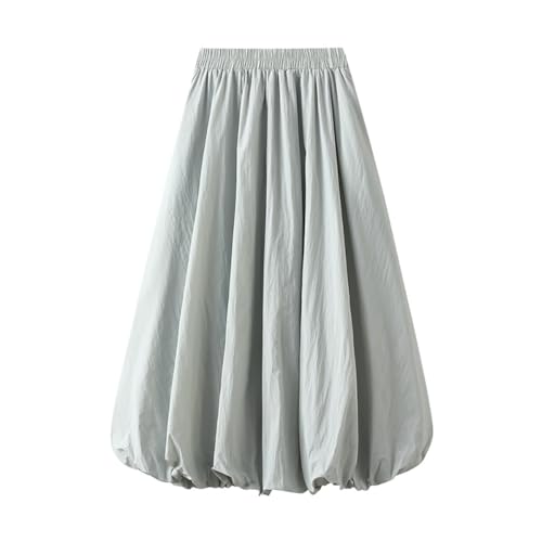 Women's Elastic Waist A Line Midi Bubble Pompom Casual Lantern Skirt Womens Bubble Skirt Pompom Skirt Lantern Skirt, Green
