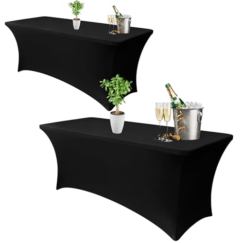 Bea's Party Toalha de mesa elástica preta, toalha de mesa de licra elastano, 6 pés, 183 cm, lavável, tecido anti-rugas, toalha de mesa retangular elegante para festas, doces bar, congressos, atering