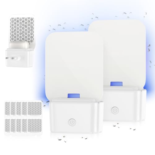 Mata Mosquitos Eléctrico Plug in 2 Packs, Lampara Antimosquitos Interior Doméstico con Almohadilla Adhesiva Antimosquitos para Moscas de la Fruta, Mosquitos, Gnats, Polillas, Blanco