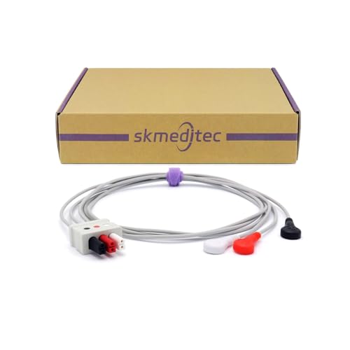 skmeditec 3FT 3 Leads Cable AHA Snap Wire Compatible with AAMI/MindrayDatascope and Most Monitors, TPU Cord with Twin Pin Style Connector