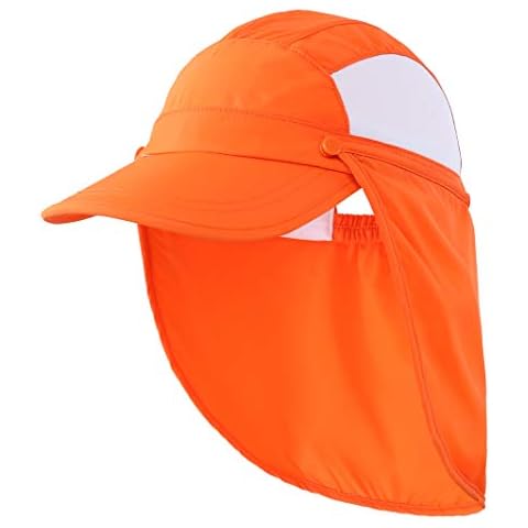 Connectyle Kids Visor Sun Hat with Removable Neck Flap UPF 50+ Baseball Play Cap, Orange, 3-7 Years Cover