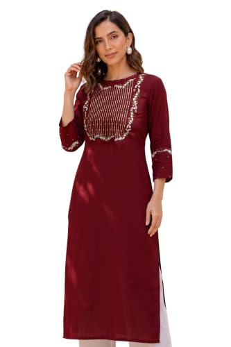 Image of MIRCHI FASHION Women's Straight Fit Rayon Sequins Embroidered and Polka Dots Printed Kurti Only