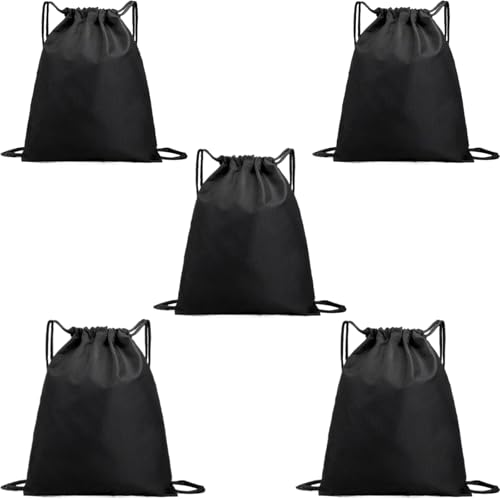 Image of 5-Pack Waterproof Drawstring Backpacks, Soccer-Texture Oxford Fabric, 16.9 inch x 13.8 inch, Lightweight 0.20 lb Each, No Eyelets, Gym & Marathon Gear Sacks(Black)