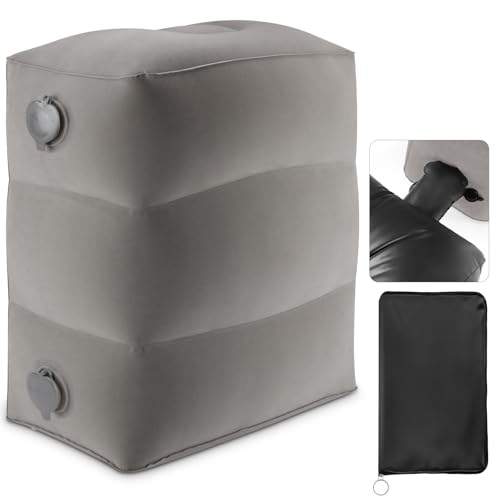Maliton Inflatable Foot Rest Pillow for Travel,Kids Airplane Bed,Adjustable 3 Layers Height Leg Pillow of Air Travel Essentials,Car, Office, Home - Fast Inflation (Grey)