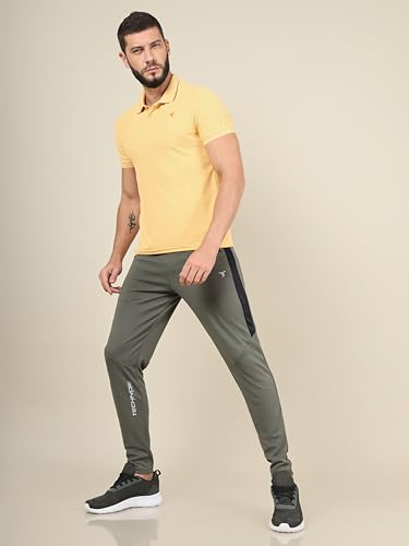 Image of TECHNOSPORT Men's Slim Fit Mid Rise Solid Trackpant with Techno Dry for Gym, Workout & Sports