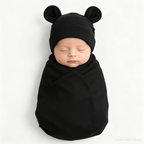 Image of Unisex Baby Swaddle Blanket with Hat Set Newborn Swaddle Receiving Blankets Sleep Sack for 0-3 Months Boys Girls