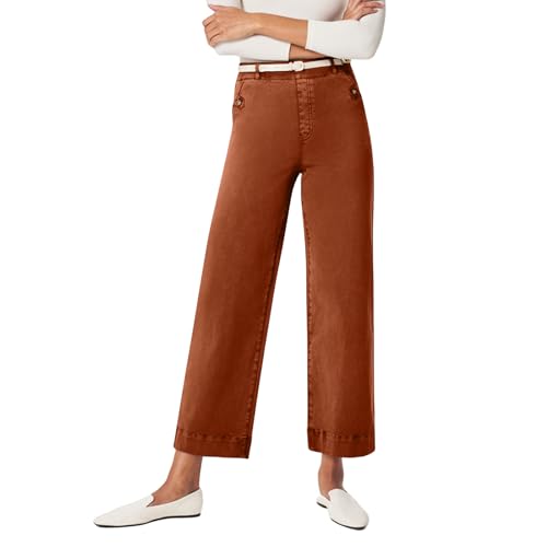 Wide Leg Cropped Jeans for Women Stretch High Waisted Twill Pants Straight Leg Denim Chino Pants Comfy Dressy Capri Pants