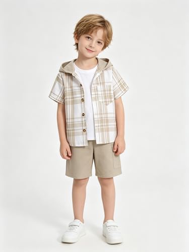 Image of Boys 2 Pieces Clothing Shorts Set Short Sleeve Plaid Button Down Shirt and Cargo Shorts Set 4-12Y