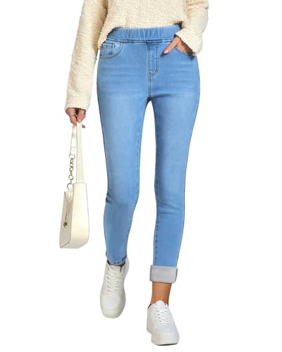 GRAPENT Jeans for Women High Waisted Pull On Fleece Lined Leggings Stretchy Denim Skinny Jeggings Thermal Winter Pants
