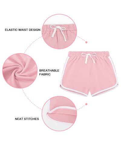 Auranso Kinder Mädchen Kurze Hose Shorts Sporthose Radlerhose Baumwolle Sommer Gym Kurz 3er-Pack 10-12 Jahre Schwarz/Grau/Rosa