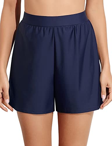 Septangle Plus Size Swim Shorts For Women Soft Swimsuits Bottoms With Bulit In Briefs, Us 24, Navy Blue #TOP25