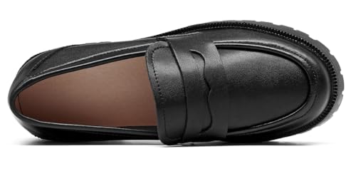 Image of Women's Classic Simple Mid Heel Oxfords Penny Loafers Comfortable Slip On Dress Shoes