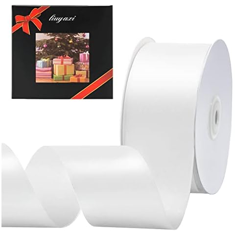 LIUYAXI White Double Faced Satin Ribbon, 2" X Continuous 50 Yards, Ribbons Perfect for Gift Wrapping Wedding DIY Craft Bow Making & Other Projects Cover