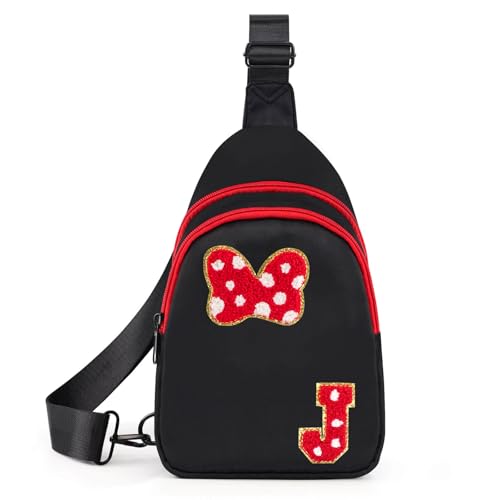7 8 9 10 11 12 13 14 Year Old Girl Birthday Gifts Black Initial Bow Mouse Park Small Sling Bag for Girls Daughter Women Teen Girl Gifts Trendy Stuff Crossbody Fanny Pack Must Haves for Park Travel J