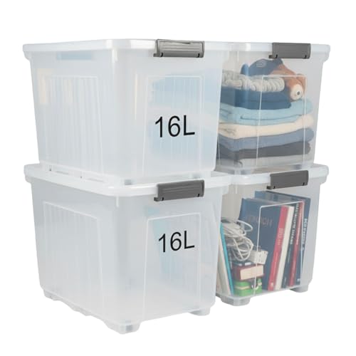 Plastard Aufbewahrungsboxen mit Deckel & Rollen – 4er Set, 16 L – Robuste, stapelbare Ordnungsboxen, BPA-freiem Kunststoff – Transparent & vielseitig für Haushalt, Büro & Werkstatt