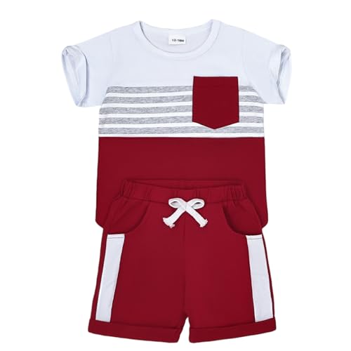 Image of FOCUTEBB Toddler Boy Clothes Summer Patchwork T-Shirt Shorts 2Pc Set 12M-5T
